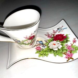 ADELINE  PORCELAIN ITALIAN TEACUP COFFEE  AND CUP SAUCER Handmade